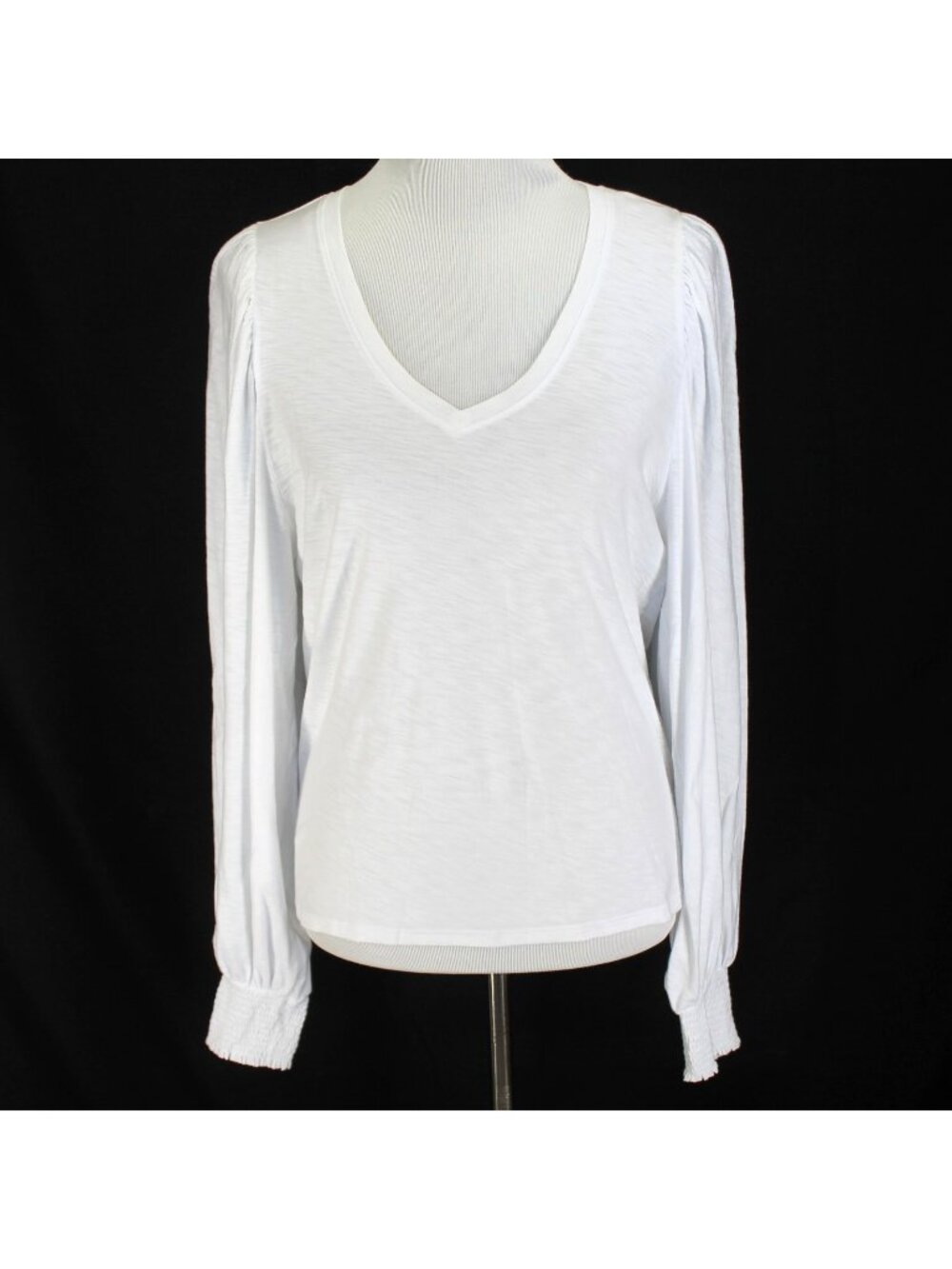 Nation LTD Knit Top Womens Size M Solid White Long Sleeve V Neck Pima Cotton